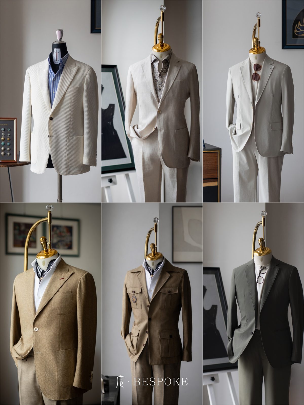 度·BESPOKE 定制休闲夹克六款：亚麻白、卡其与橄榄绿